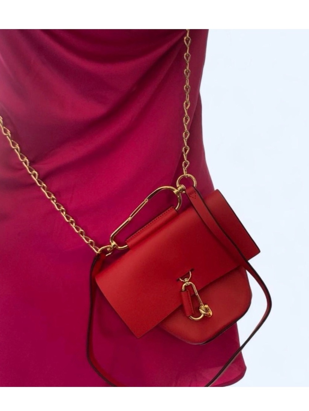Zac Posen Red Leather Crossbody Bag with Gold Hardware